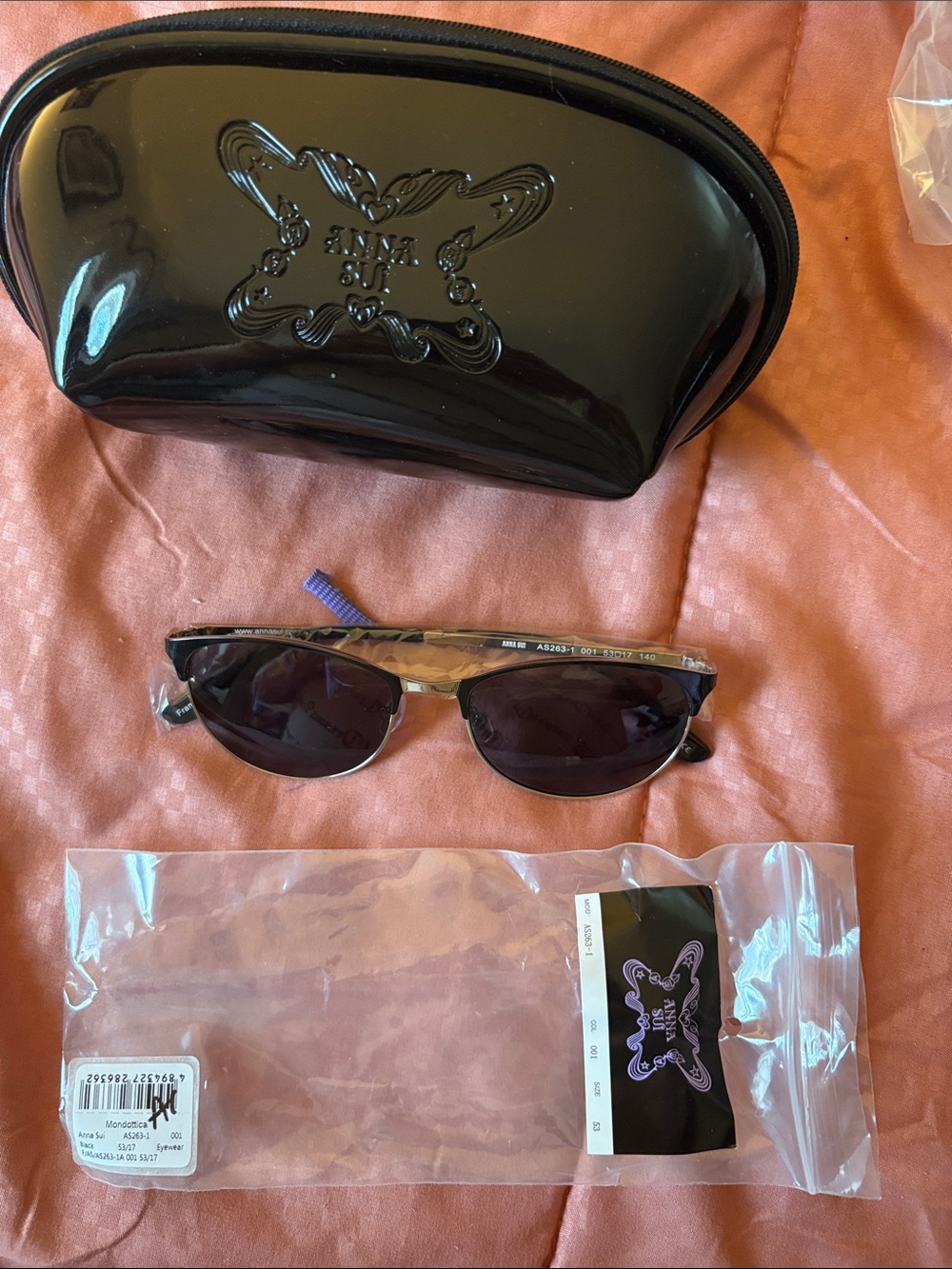 Anna Sui Black Patent Sunglasses with Black Frame